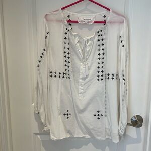 Emerson Fry cream and black embroided breezy summer peasant blouse